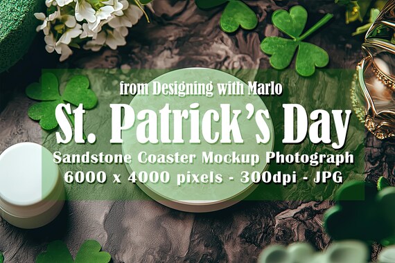 Sandstone Coaster Mockup, St Patrick's Day Mockup, Irish Mockup. St Patrick's Day Coaster, Irish Stock Photo, Coaster Photograph, p17