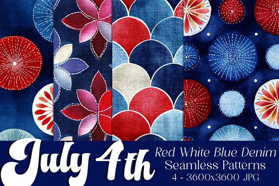 July 4th Seamless Patterns, July 4th Patterns, Denim Patterns, July 4th Geometric, 4th of July Denim, Denim Geometric Seamless Patterns