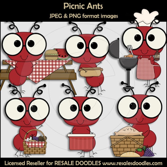 Picnic Ants Clipart - Red Ant - Picnic Food - Ant Graphics - Outdoors - Eating Outdoors - Camping - Scrappin Doodles