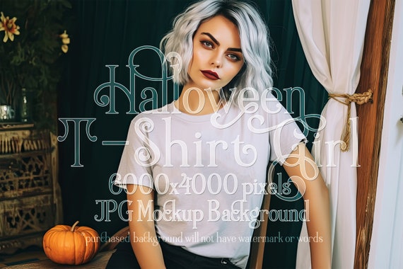 Halloween Mockup | White T-Shirt Mockup | Stock Photo | Gothic Mockup | T-Shirt Mockup | Female Mockup | Woman Mockup | Clothing Mockup