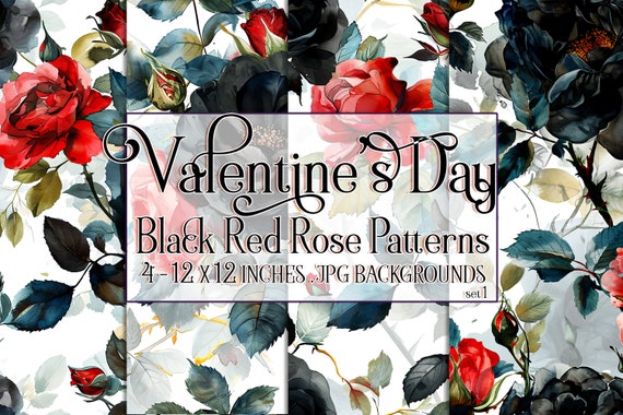 Valentine's Day, Romantic Valentine, Valentine Roses, Valentine Patterns, Flowers, Seamless Patterns, Black Roses, Red Roses, Rose Pattern