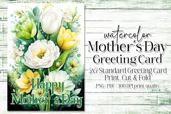 Happy Mother's Day Card - Card for Mom - Mother's Day Printable - 5"x7" - Greeting Card Printable - Watercolor Floral Printable Card
