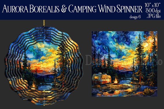 Aurora Borealis Wind Spinner Sublimation | Northern Lights & Camping Wind Spinner | Digital Design Wind Spinner | Sublimation Wind Spinner