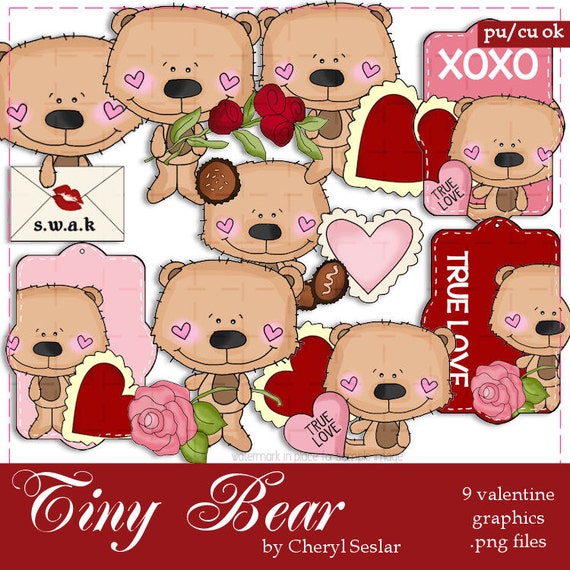 Tiny Bear Valentines Clip Art by Cheryl Seslar | valentines png | Valentine's Day