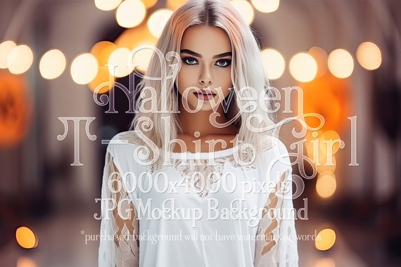 Halloween Mockup | White T-Shirt Mockup | Stock Photo | Gothic Mockup | T-Shirt Mockup | Female Mockup | Woman Mockup | Clothing Mockup