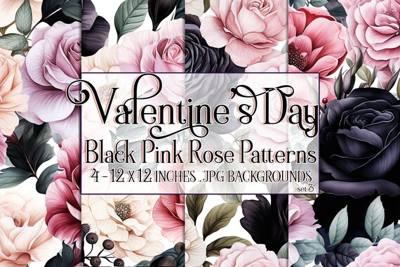 Valentine's Day, Romantic Valentine, Valentine Roses, Valentine Patterns, Flowers, Seamless Patterns, Black Roses, Pink Roses, Rose Pattern