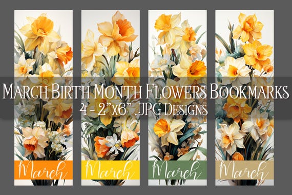 March Bookmark, Jonquil Printable Bookmark, Spring Bookmark, Printable, Floral Bookmark, Sublimation, Pisces Birthday Gift Idea, Daffodil