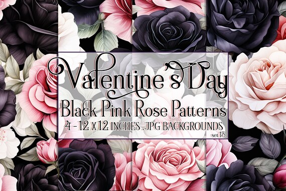 Valentine's Day, Romantic Valentine, Valentine Roses, Valentine Patterns, Flowers, Seamless Patterns, Black Roses, Pink Roses, Rose Pattern
