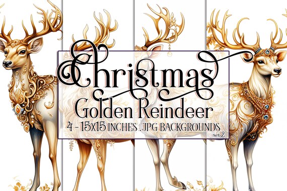 Christmas Golden Reindeer Watercolor 15x15 Backgrounds, Christmas Reindeer, Christmas Deer, Gold Deer, Beautiful Deer, Sublimation Reindeer