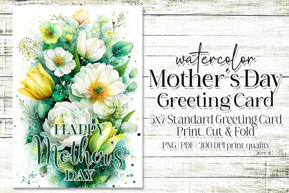 Happy Mother's Day Card - Card for Mom - Mother's Day Printable - 5"x7" - Greeting Card Printable - Watercolor Floral Printable Card