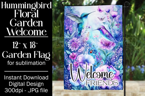 Hummingbird Garden Flag Sublimation Design, 12x18 Flag, Sublimation Hummingbird, Sublimation Garden Flag,  Welcome Garden Flag, Fantasy
