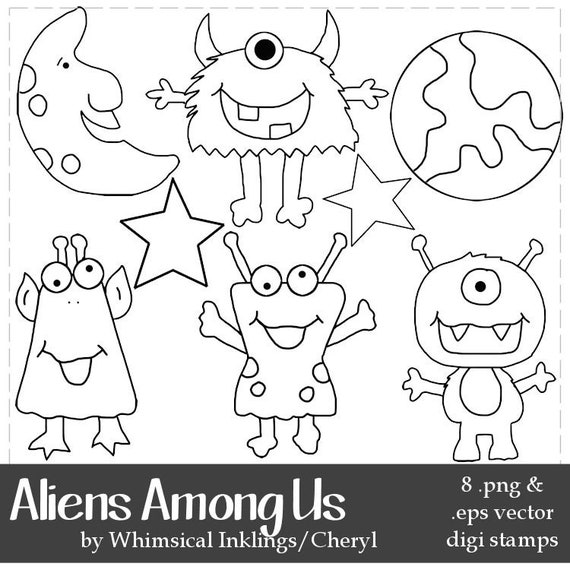 Aliens Among Us - Commercial Use Line Art Graphics | Whimsical Inklings - Cheryl Killian