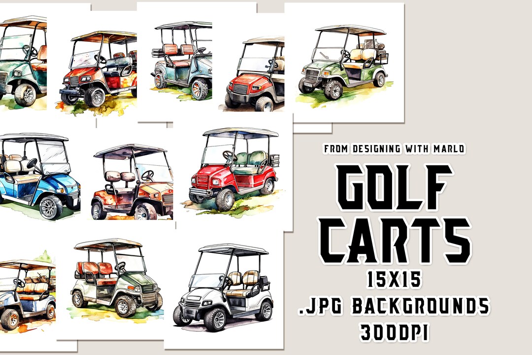 Golf Carts Watercolor 15x15 Backgrounds, Watercolor Papers, Watercolor