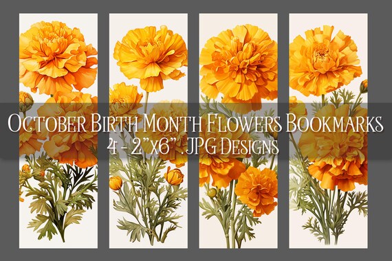 October Bookmark, Marigold Printable Bookmark, Halloween Bookmark, Printable, Floral Bookmark, Sublimation, October Birthday Gift Idea