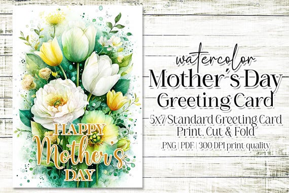 Happy Mother's Day Card - Card for Mom - Mother's Day Printable - 5"x7" - Greeting Card Printable - Watercolor Floral Printable Card