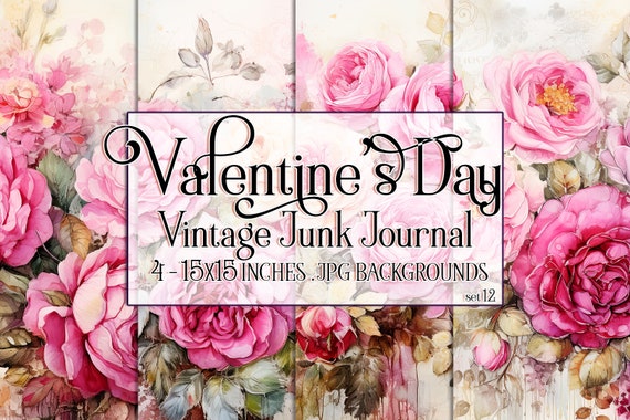 Valentine's Day, Romantic Valentine, Junk Journal Valentine, Valentine Background, Flowers, Valentine Paper, 15x15 Vintage Floral Background