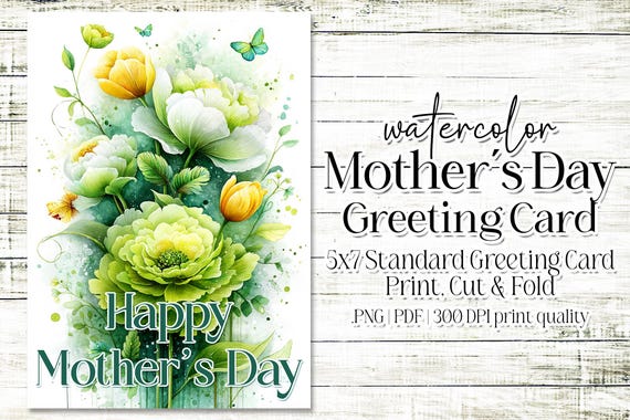 Happy Mother's Day Card - Card for Mom - Mother's Day Printable - 5"x7" - Greeting Card Printable - Watercolor Floral Printable Card