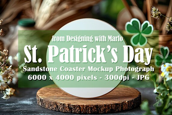 Sandstone Coaster Mockup, St Patrick's Day Mockup, Irish Mockup. St Patrick's Day Coaster, Irish Stock Photo, Coaster Photograph, p16
