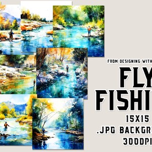 Fly Fishing Watercolor 15x15 Backgrounds, Watercolor Papers, Watercolor Backgrounds, Scrapbook Papers, Father's Day Papers, Father's Day