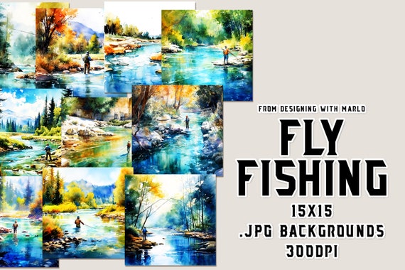 Fly Fishing Watercolor 15x15 Backgrounds, Watercolor Papers, Watercolor Backgrounds, Scrapbook Papers, Father's Day Papers, Father's Day