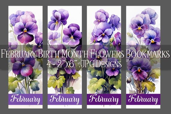 February Bookmark, Violet Printable Bookmark, Winter Bookmark, Printable, Floral Bookmark, Sublimation, Valentine's Day Bookmark