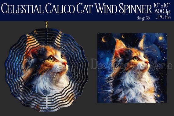 Celestial Calico Cat Wind Spinner Sublimation | Calico Cat Wind Spinner | Digital Design Wind Spinner | Sublimation Wind Spinner