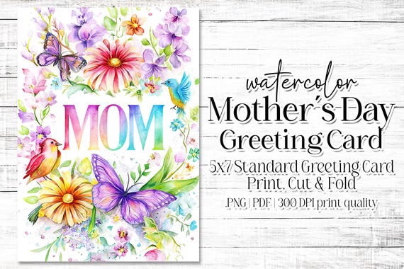 Happy Mother's Day Card - Card for Mom - Mother's Day Printable - 5"x7" - Greeting Card Printable - Watercolor Floral Printable Card