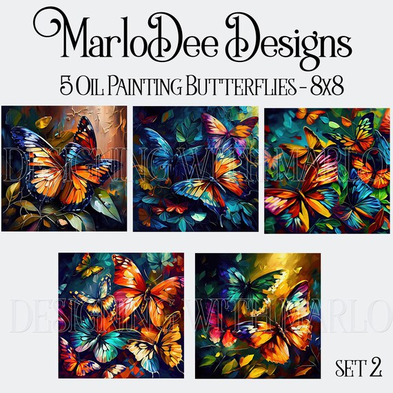 Butterflies, Butterfly, Butterfly Backgrounds, Sublimation Butterflies, Oil Painting Style Backgrounds, 8x8, Card Toppers - set 2