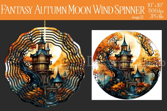 Fantasy Autumn Moon Wind Spinner Sublimation | Fantasy Moons Wind Spinner | Fantasy Spinner | Sublimation Wind Spinner | Wind Spinner Design