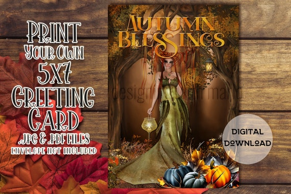 Autumn Blessings Card - Fantasy Fawn Woman - Autumn Card Printable - 5"x7" - Greeting Card Printable - Autumn Card Digital - Card Kit