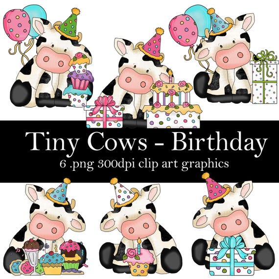 Tiny Cows - Birthday - Whimsical Inklings Clip Art - Cow Graphics - Cow Clipart - School Graphics - Teacher - Cheryl Seslar