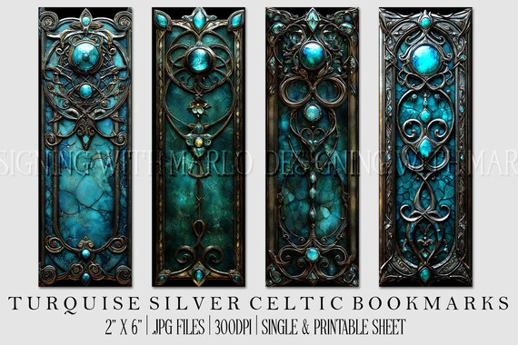 Irish Celtic Printable Bookmark, Irish Bookmark, Celtic Bookmark, Printable, JPG Bookmark, St Patrick's Day, Fantasy Bookmark, Turquoise
