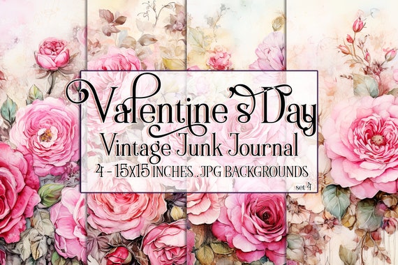 Valentine's Day, Romantic Valentine, Junk Journal Valentine, Valentine Background, Flowers, Valentine Paper, 15x15 Vintage Floral Background