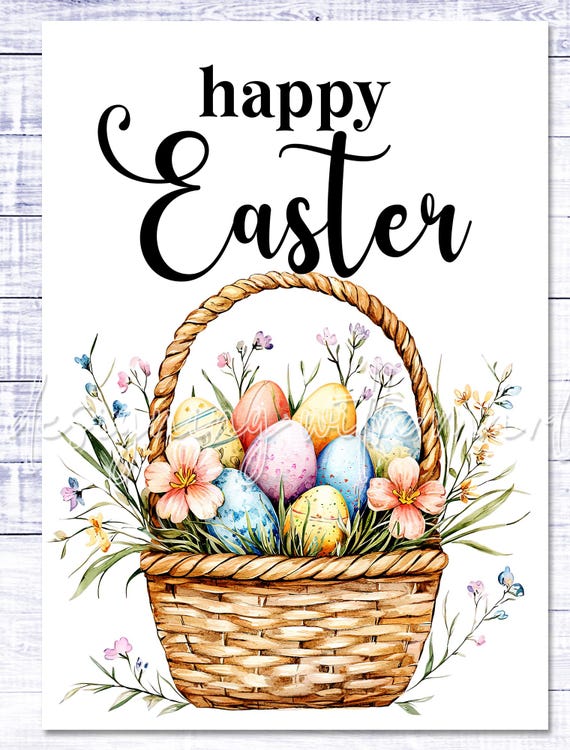 Happy Easter Card - Easter Basket - Easter Printable - 5"x7" - Greeting Card Printable - Watercolor Easter Basket Greeting Card Printable