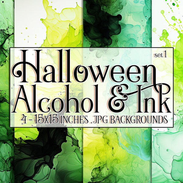 Halloween Alcohol & Ink Backgrounds, Green and Black Alcohol Ink Texture, Sublimation, Watercolor Style Background, 15x15 Backgrounds, s1