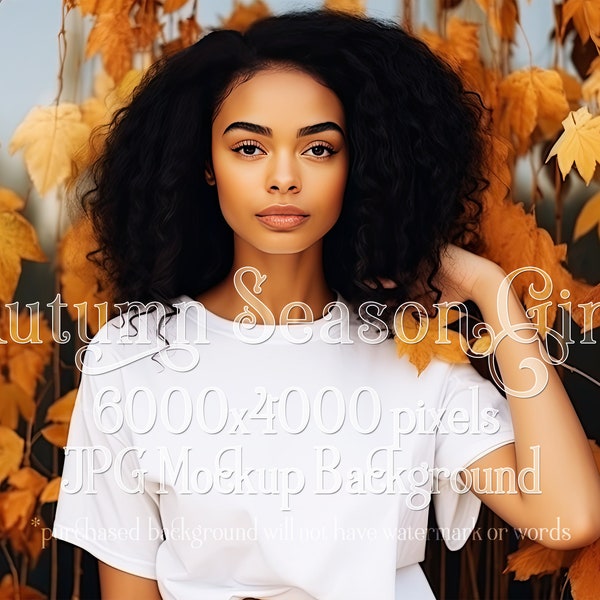 Autumn Mockup | Autumn Girl Background Mockup | Stock Photo Mockup | African American Girl Mockup | T-Shirt Mockup | Fall Seaon Background