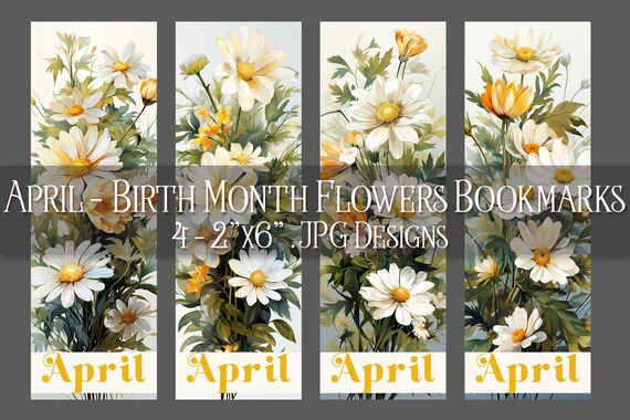 April Bookmark, Floral Printable Bookmark, Daisies Bookmark, Spring Bookmark, Printable, JPG Bookmark, Sublimation, April Birthday