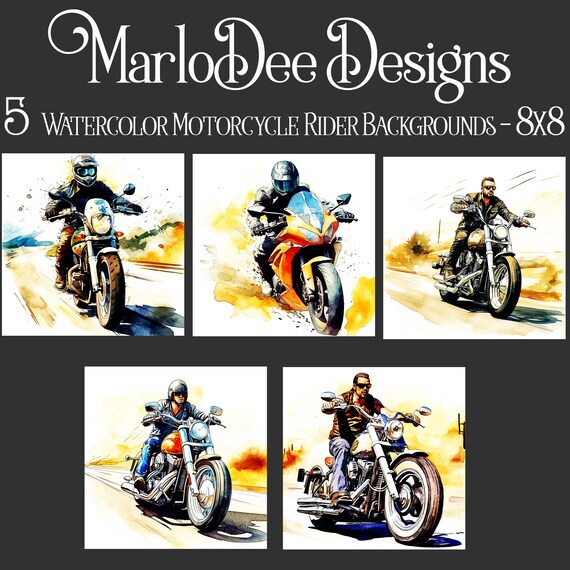 Motorcycle Riders Backgrounds, Father's Day, Bike Sublimation, Watercolor Motorcycle Style Backgrounds, 8x8, Card Toppers, Watercolor Harley