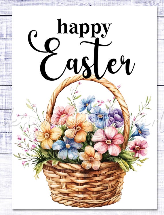 Happy Easter Card - Easter Basket - Easter Printable - 5"x7" - Greeting Card Printable - Watercolor Easter Basket Greeting Card Printable