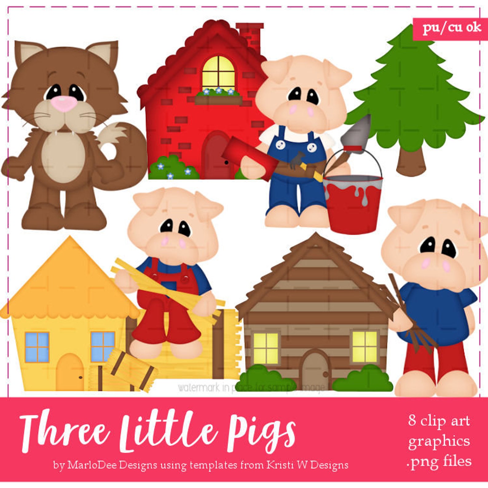 Commercial Use Three Little Pigs And Big Bad Wolf Clip Art Etsy