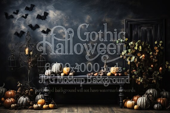 Gothic Halloween Background, Mockup, Halloween Mock-Up, Product Background Mockup, Stock Mock Up, JPG, Pumpkins, Bats, Black Background