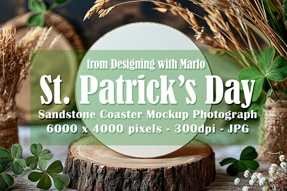 Sandstone Coaster Mockup, St Patrick's Day Mockup, Irish Mockup. St Patrick's Day Coaster, Irish Stock Photo, Coaster Photograph, p14