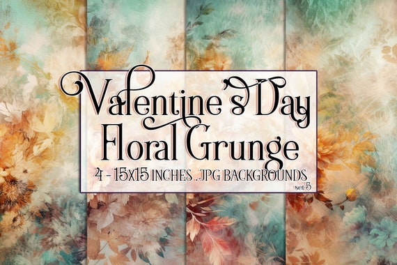 Valentine's Day, Romantic Valentine, Grunge Valentine, Valentine Background, Flowers, Valentine Paper, 15x15 Floral Scrapbook Background