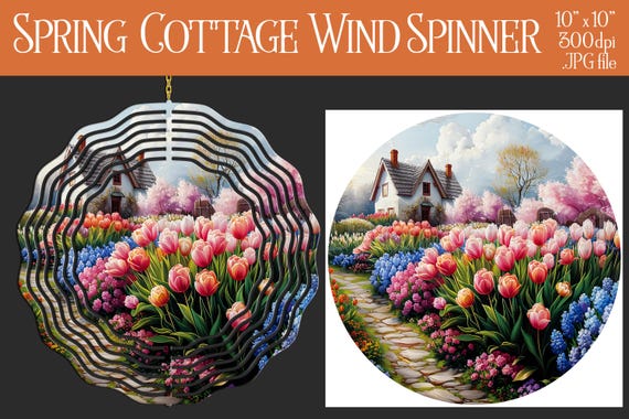 Spring Cottage Wind Spinner Sublimation | Spring Wind Spinner | Cottage Spinner | Sublimation Wind Spinner | Wind Spinner Design | Tulips