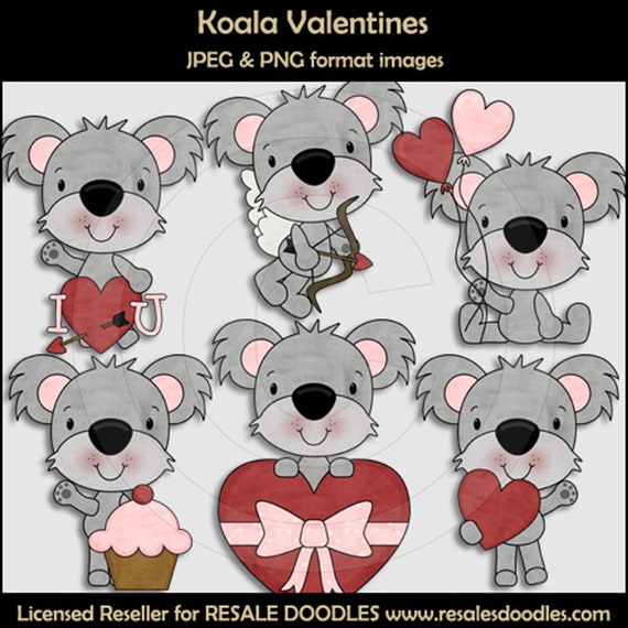 Koala Valentine's Day Clipart - Resale Doodles - Australia - Koala Bear - Wild Animal - Koala in Love - Love Animal - Valentine's Day Animal