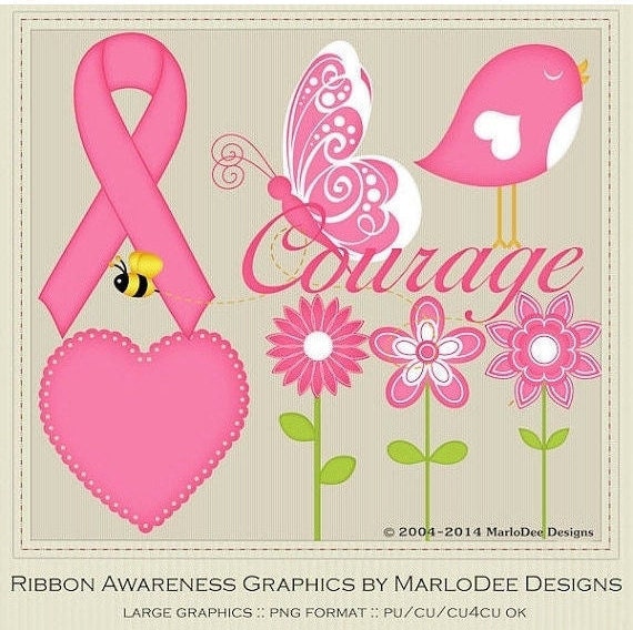 Commercial Use Clip Art Graphics | Hot Pink Ribbon Awareness | Exclusive from MarloDee Designs