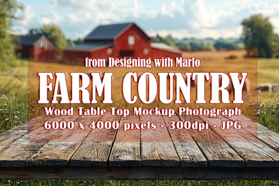 Farm Mockup, Country Mockup, Countryside Mockup. Front View Mockup, Wood Table Top Mockup Photograph, Red Barn, Farm Animals, Rustic, p6