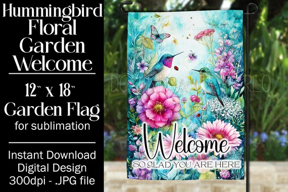 Hummingbird Garden Flag Sublimation Design, 12x18 Flag, Sublimation Hummingbird, Sublimation Garden Flag,  Welcome Garden Flag, Fantasy