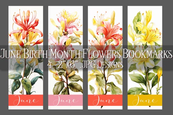 June Bookmark, Honeysuckle Printable Bookmark, Summer Bookmark, Printable, Floral Bookmark, Sublimation, Gemini Birthday Gift Idea