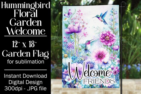 Hummingbird Garden Flag Sublimation Design, 12x18 Flag, Sublimation Hummingbird, Sublimation Garden Flag,  Welcome Garden Flag, Fantasy